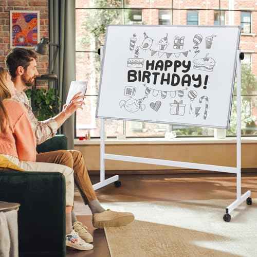 NEWBULIG Magnetic Whiteboard with Wheels 46" x 32", Dry Erase Board with Adjustable Rolling Stand, Heavy-Duty Aluminum Frame & Accessory Tray for Office, Classroom, Home & Presentations, White