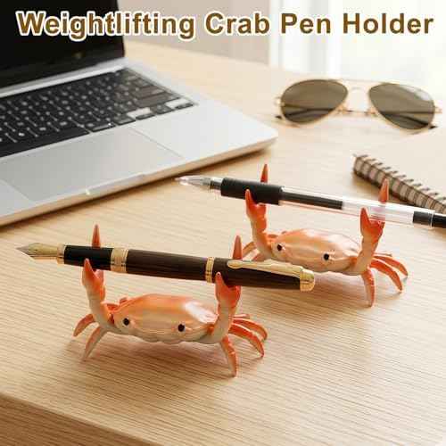 4 Pcs Desk Crab Pen Holder, Creative Weightlifting Crab Pencil Stand, Cute Desktop Organizer for Office Home School Supplies - 4 Assorted Colors