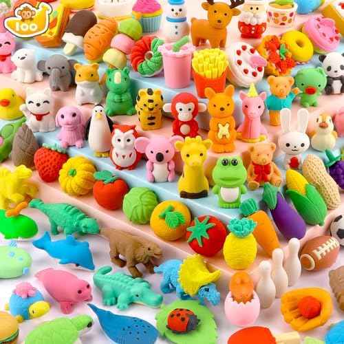 100 Pcs Animal Erasers for Kids - Desk Pets Back to School Supplies