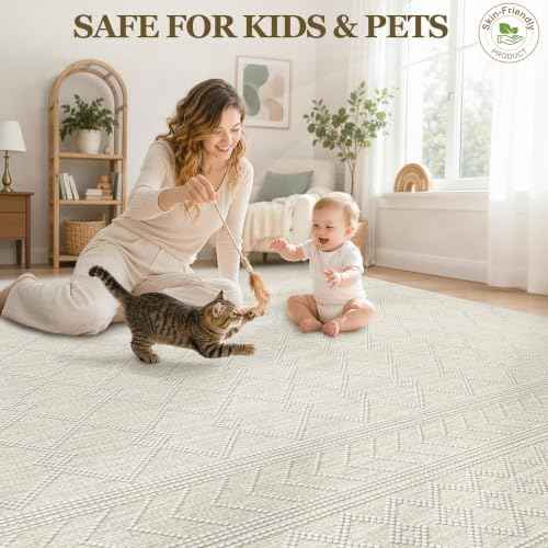 8x10 Area Rug For Living Room, Washable Gray Rugs Non Slip Low Pile