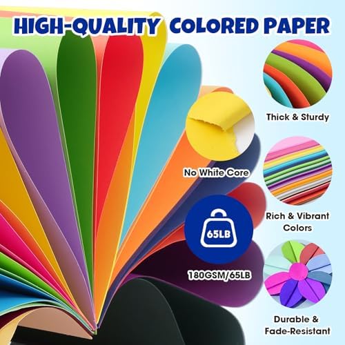 TUXIYA 50 Sheets 8.5" X 11" Colored Cardstock, 50 Colors Card Stock