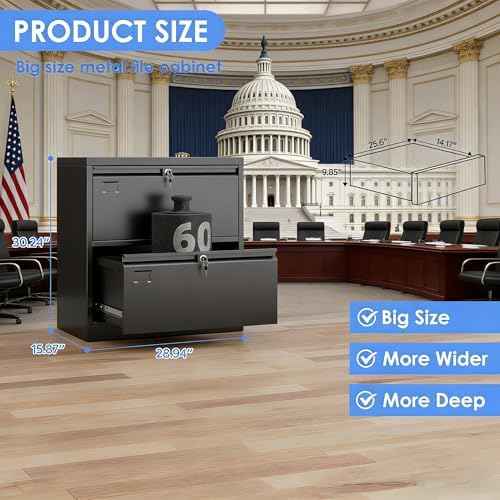 SUXXAN Lateral File Cabinet with Lock and Name Card Slots, 2 Drawer Metal Filing Cabinet for Home Office, Individual Locking System for Privacy, Heavy Duty Steel Storage for Letter/Legal Size