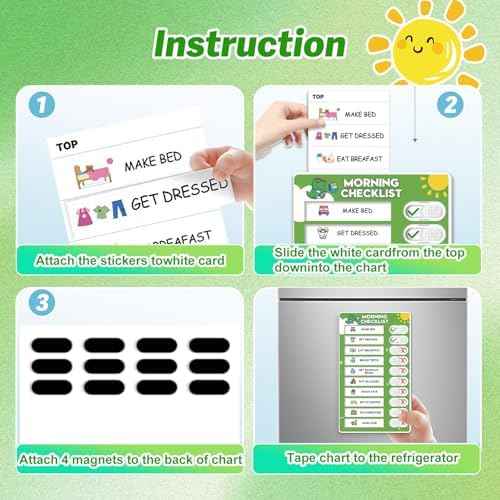 3 in 1 Upgraded Slider Bedtime/Morning/Weekly Routine Chart for Kids, Magnetic Chore Chart for Kids with Cute Chore Stickers, Cute Visual Schedule for Kid