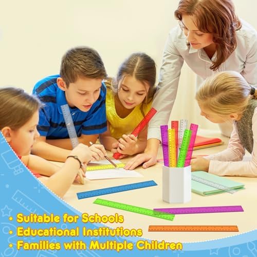 64 Pack Plastic Ruler 12 Inch in Bulk, Plastic Rulers in Assorted Colors, Clear Ruler with Inches and Centimeters, Transparent Rulers Bulk for Kids Back to School, Classroom, Office, Home Supplies