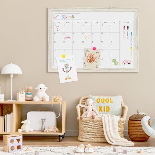 4 THOUGHT Whiteboard Calendar 36" x 24" Magnetic White Board, Vintage White