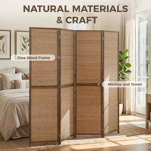 HOMCOM Room Divider, 6 FT Tall Folding Privacy Screen, 4-Panel Boho Brown