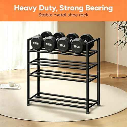 KEETDY 5-Tier Heavy Duty Shoe Rack for Garage Entryway, Stackable Shoe Organizer for 25 Pairs Men Boots, Shoe Rack for Closet Metal Shoe Storage Shelf, Floor, Hallway (Black)
