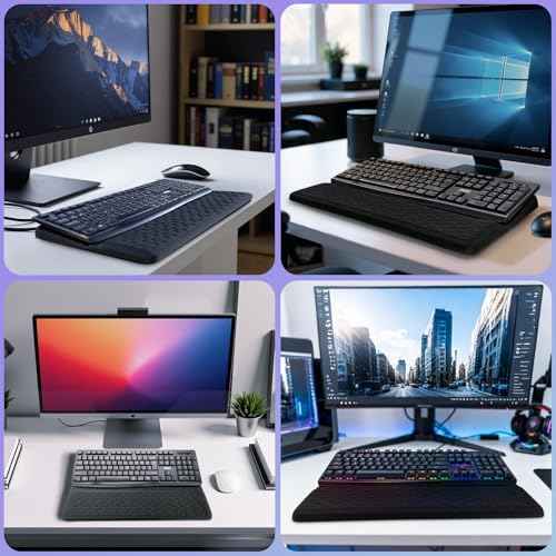 Wrist Rest with Keyboard Stand, Computer Wrist Support Pad, Ergonomic Keyboard Riser Holder Lifter Tray with Wrist Pad, Memory Foam Desk Cushion, Palm Hand Typing for Office Home School