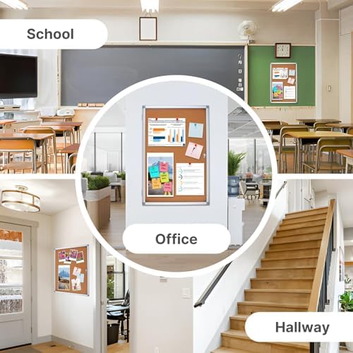 Enclosed Cork Bulletin Board Tamper-Proof Dispaly Case, Aluminium Frame, All-Weather Cork Noticeboard, Outdoor Enclosed Cork Board for School, Office, Restaurant, Hospital (38 X 26 Inches)