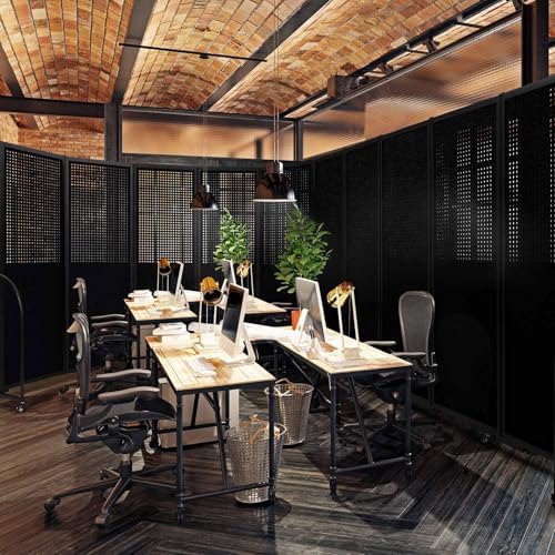 Folding Screen with Holes,14'3"L* 6'7"H,7 Panel,Black