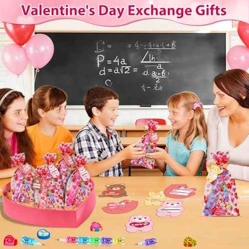 24 Pack Valentines Day Classroom Exchange Gift for Kids with Stationery Set Assorted Valentines Day Cards for Kids School Valentines Party Favors for Class with Goodie Bag and Pencils, Erasers, Rulers