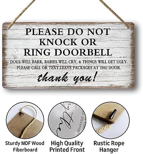 Baby Sleeping Sign For Front Door Please Do Not Knock Or Ring Doorbell Sign Funny Welcome Go Away Signs No Soliciting Sign For Home Don'T Disturb Hanging Sign Wall Decor