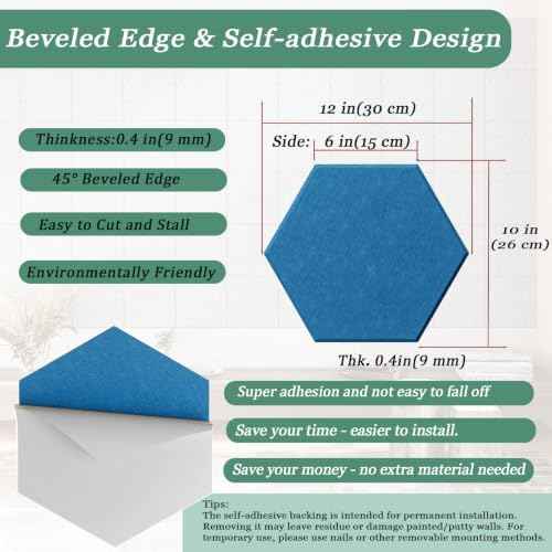 Hexagon Acoustic Panels, 12 Pack Self-Adhesive Sound Panels(Yale Blue)