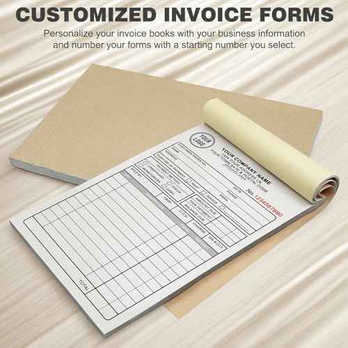 Custom Sales Invoice Personalized Carbonless NCR Forms with Company Name/Logo Personalized Invoice, Receipt Book, Work Sales Purchase Orders, Estimates, Quote Forms 5.5" x 8.5" - 2 Part(100 Sets)