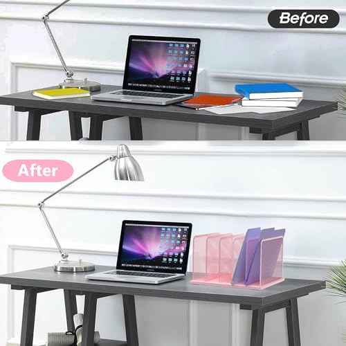 Kuntine.B 5-Section Upright Desk File Organizer Pink 1 Pack