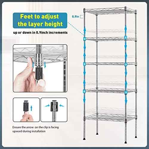 Metal Shelving Closet Storage Shelves Tall Skinny Shelf Kitchen Pantry Shelf Narrow Wire Shelving Unit for Small Spaces, Adjustable Organizing Rack Kitchen Racks and Shelves for Storage (CHROME)