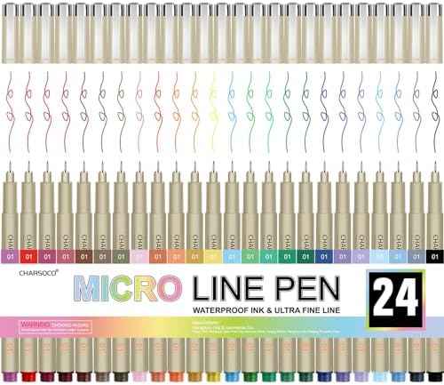 01 Micro Pen, Waterproof Archival Ink, 0.25mm Fineliner Ink Pens for Artist Illustration, Sketching, Anime, Manga, Technical Drawing and Scrapbooking, Fine Point Pen with 24 Colors