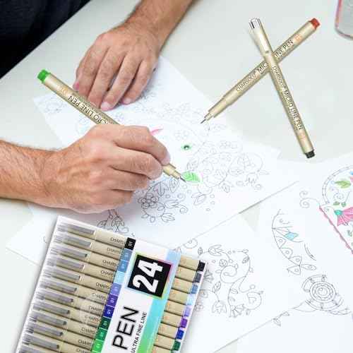 01 Micro Pen, Waterproof Archival Ink, 0.25mm Fineliner Ink Pens for Artist Illustration, Sketching, Anime, Manga, Technical Drawing and Scrapbooking, Fine Point Pen with 24 Colors