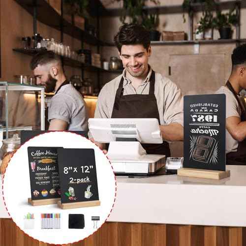 ordinarYone Creative 8x12Inch Desktop Small Chalkboard with Wood Stand Set for Home Decoration and Memos Writing Board