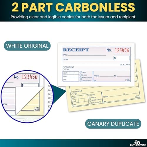 1InTheOffice Money and Rent Receipt, 2-3/4 x 5-3/8 Inches, 2-Parts, Carbonless, White/Canary, 50 Sets per Book (3 Books)