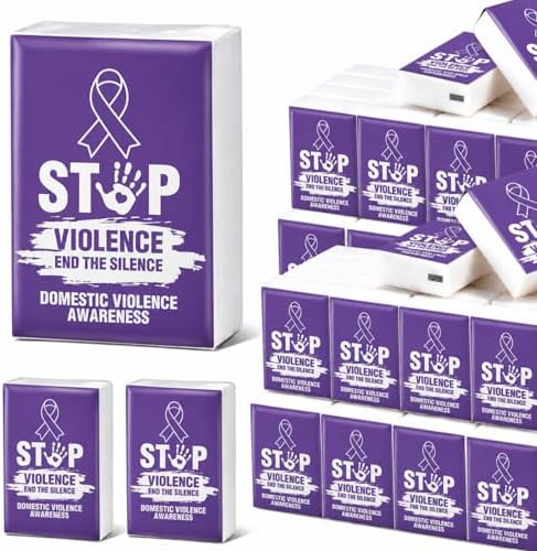 Tinlade 50 Pack Domestic Violence Awareness Pocket Tissues Gifts Bulk Purple Ribbon Travel Packs Bulk Birthday Decor 3 Ply Mini Travel Size for Women Men Event Support Charity Supplies Favor Gifts