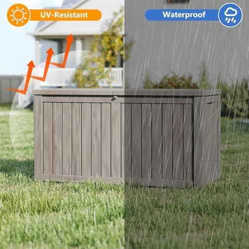 270 Gallon Deck Boxes Outdoor Waterproof, Outdoor Storage Box with Lockable Lid & UV-Resistant for Patio Furniture, Outdoor Cushions, Garden Tools and Pool Supplies, Light Brown