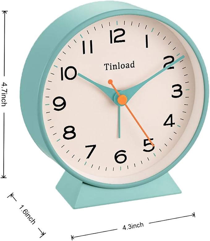 Tinload 4.5" Battery Operated Retro Analog Alarm Clock, Small Silent Bedside - Image 4
