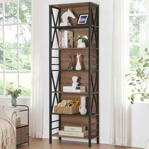 HOMISSUE Tall Bookshelf, 7-Tier Book Shelf, Rustic Wood Metal Bookshelves and Bookcases, Freestanding and Industrial Open Bookcase for Home Office, Living Room and Bedroom, Vintage Brown
