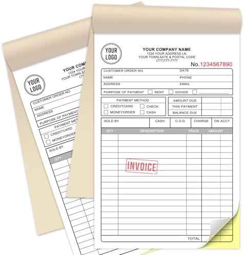 Custom Sales Invoice Personalized Carbonless NCR Forms with Company Name/Logo Personalized Invoice, Receipt Book, Work Sales Purchase Orders, Estimates, Quote Forms 5.5" x 8.5" - 2 Part(100 Sets)