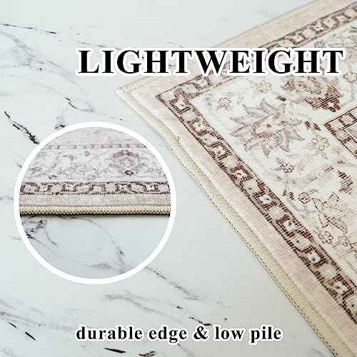 Washable Large 9x12 Area Rug - Living Room Oriental Non Slip Soft Rugs Indoor Low Pile Stain Resistant Carpet for Bedroom Dining Room Farmhouse Distressed Thin Home Decor Floor Mat (9x12 Beige)