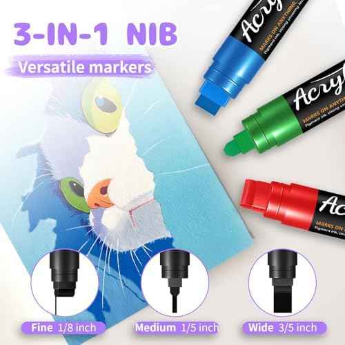 14 Colors Jumbo Markers, Jumbo Acrylic Paint Markers 15mm Wide Felt Tip Permanent Ink Pens for Poster, Rock Painting,Fabric,Glass, Wood, Stone, Ceramic & DIY Crafts, Vibrant Art Pens for Most Surfaces