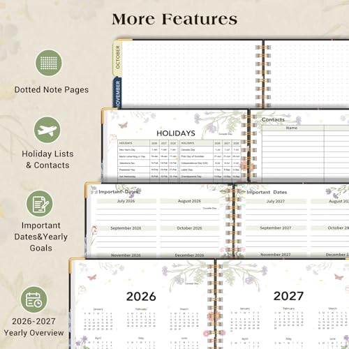 Academic Planner 2026-2027, 18 Months Weekly and Monthly Calendar Planner from July 2026 - December 2027, 7.3" x 10" B5 Large Hardcover Agenda Organizer Book with Tabs, Yearly Daily Planners for School Work Student Teacher, Vintage Bloom Arrangement