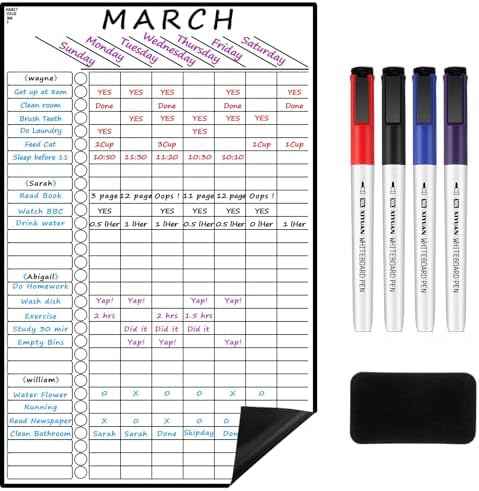 Dunzoom Multi-Use Magnetic to Do List White Board Chore Chart List for Refrigerator 17.3x11'' Goal Task Habit Tracker Monthly Weekly Homework Child Calendar Family Grocery Fridge Dry Erase Board