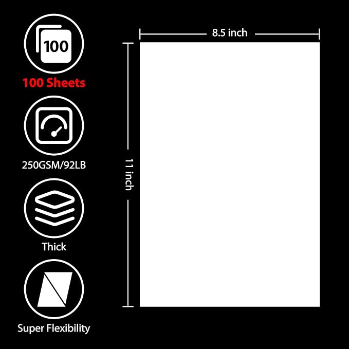 OcePor 100 Sheets White Cardstock 8.5” x 11”, 92lb/250gsm Card Stock, Thick - Image 2