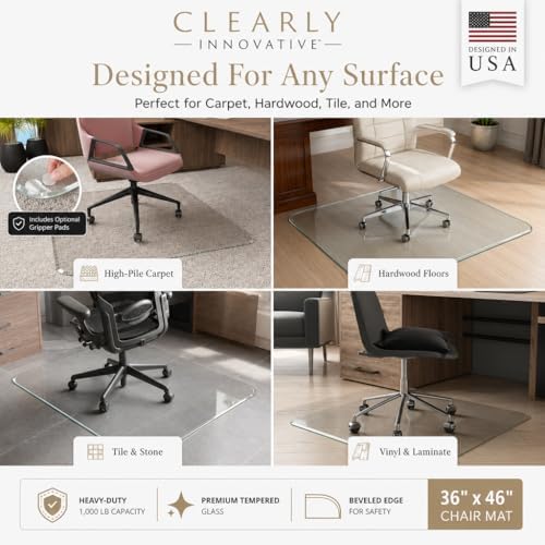 Tempered Glass Office Chair Mat for Carpet & Hardwood, 36" x 46", Clear