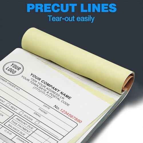 Custom Sales Invoice Personalized Carbonless NCR Forms with Company Name/Logo Personalized Invoice, Receipt Book, Work Sales Purchase Orders, Estimates, Quote Forms 5.5" x 8.5" - 2 Part(100 Sets)