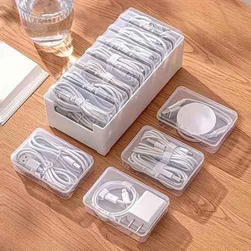 Cable Organizer Storage Box with 7 Wire Ties,Desktop Cable Management Box with Switch, Power Cord Organizer for Office,Home,Desk Accessories Storage Stationery Supplies（Clear）
