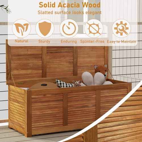 RELAX4LIFE Deck Box Acacia Wood, 46 Gallon Backyard Storage Bin Container for Patio Furniture Cushions, Pillows, Garden Tools, Pool Accessories, Wooden Porch Bench, Indoor Outdoor Storage Box (46 Gal)