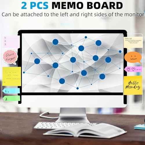 2 Pack Computer Monitor Memo Board, Acrylic Computer Monitor Sticky Note Holder, Transparent Side Panel Office Desk Organizer,Home Office Desk Accessories, Office Supplies for Women Men Computer