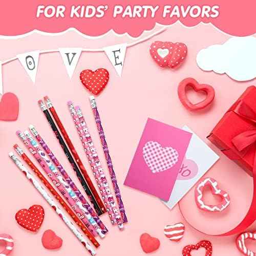 Marspark 48pcs Valentines Day Pencils Bulk Valentines Wood Heart Pencils with Erasers Valentine's Day Exchange Gifts for Valentine's Party Gifts Favors Goodie Bags Teacher Reward Supplies
