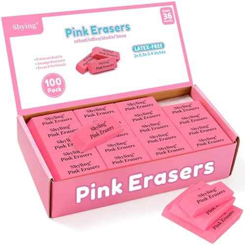 100 Pack Pink Erasers Bulk, Latex-Free Pencil Erasers for School, Office