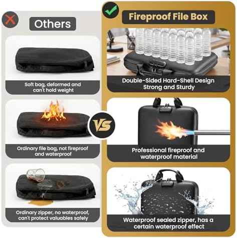 Fireproof Document Box with Lock, Hard case Fireproof File Organizer with 13 Pocket Accordion File Folders, Portable Safe Box