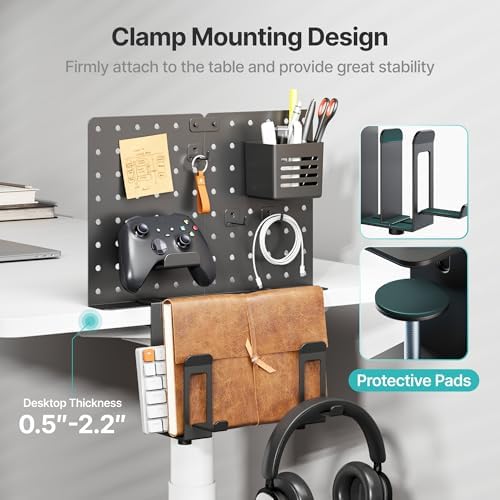 PEGZONE Clamp on Desk Pegboard Shelf, with 2-Slot Under Desk Laptop Holder