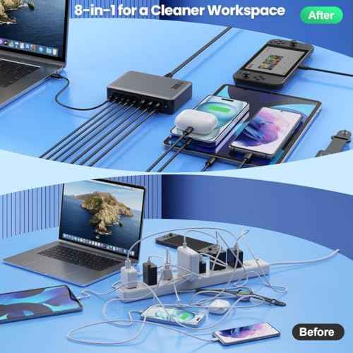 USB C Charger 300W USB C Charger Block,Upgraded GaN IV 8-Port Fast Charging Station Hub,PD 100W Laptop Charging Adapter Compatible with MacBook Pro/Air,DELL,Steam Deck,iPhone 16/15/14,Galaxy S23/22