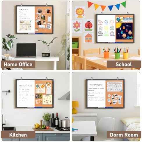 Maxtek Black Whiteboard and Cork Board Combo 24 x 18 in, Wall Mounted