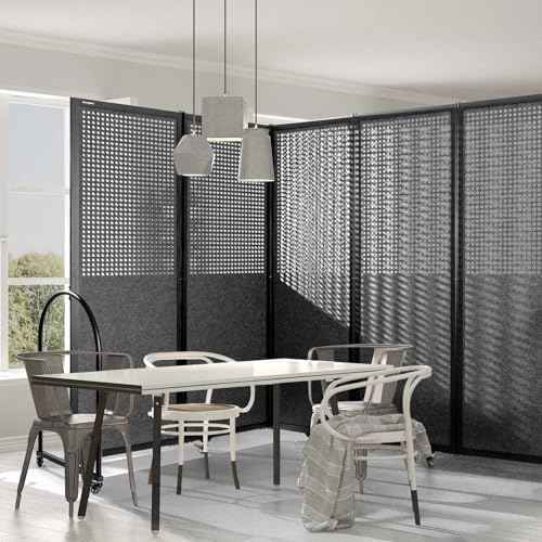 Folding Screen with Holes,10'6"W x 6'7"H,5 Panel,Dark Grey