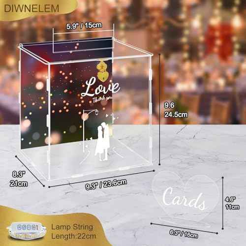Wedding Card Box with Lock&Light Large Letter Envelope Box Wedding Gift Card Box Money Box for Reception Baby Shower Birthday Party Graduation Decorations