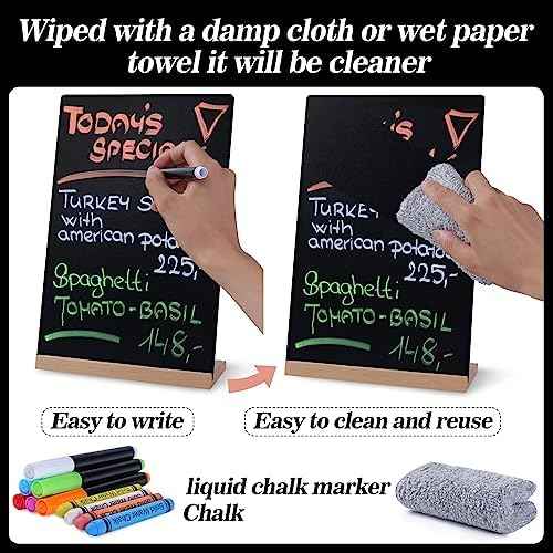 Small Chalkboard Sign, Reusable Double Sided Mini Chalkboard Signs with Wooden Base Stand, 12 x 8 Tabletop Chalkboard for Kids, DIY Home Decoration, Store Poster Display (2 Pack)