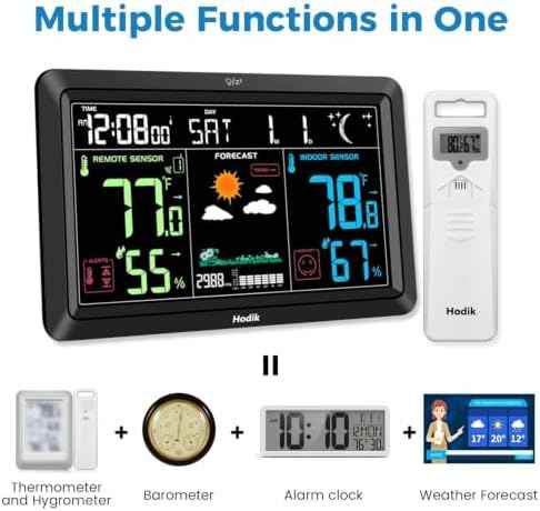 Weather Station Wireless Indoor Outdoor Thermometer Clock (Black)