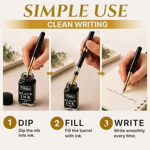 Château Avant Fountain Pen Set | Refillable Black Fountain Pen with Black Ink Bottle, Fine Nib, and Converter | Smooth Writing Gift Set for Beginners, Men, and Women
